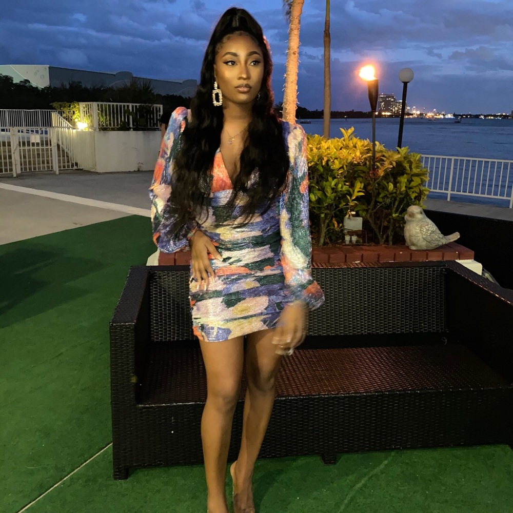 Multi Color Ruched Mini Dress